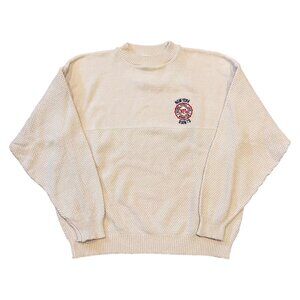 New York Giants Knit Sweater Large Nutmeg NFL White Beige Vintage Made In USA